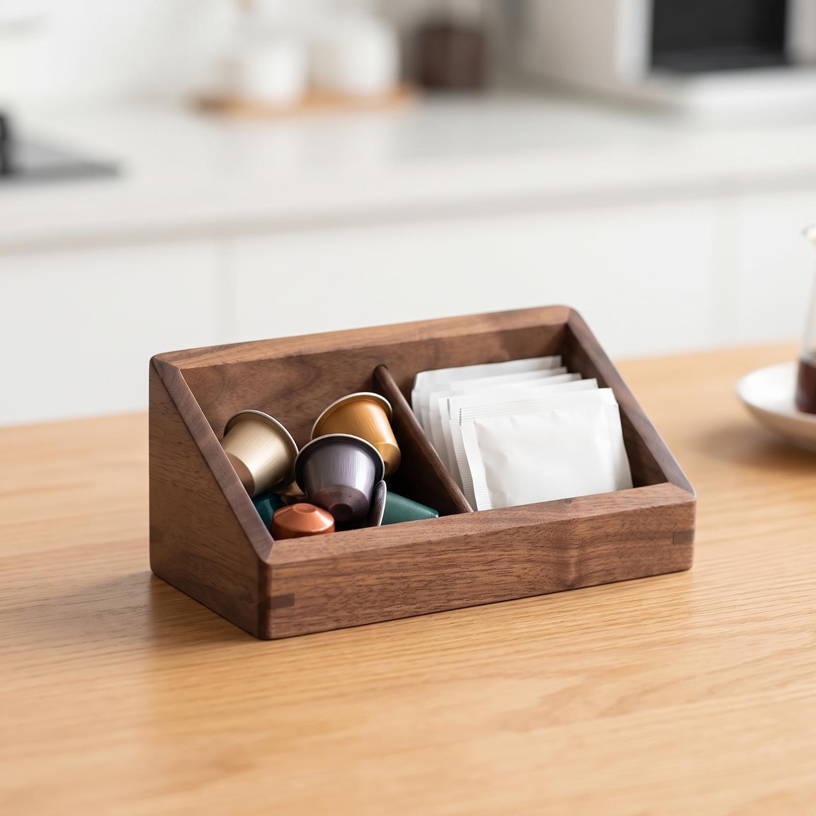 Coffee Tea Station - Dwukomorowy organizer na biurko z wykończeniem